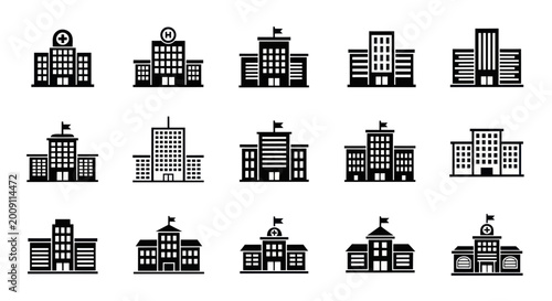 Collection of Hospital and Building Icons, Vector Set