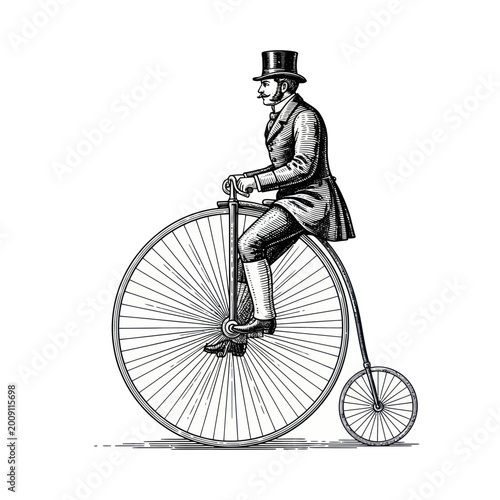 Tableau sur toile Vintage Gentleman Riding Penny Farthing Bicycle, Victorian Era Illustration