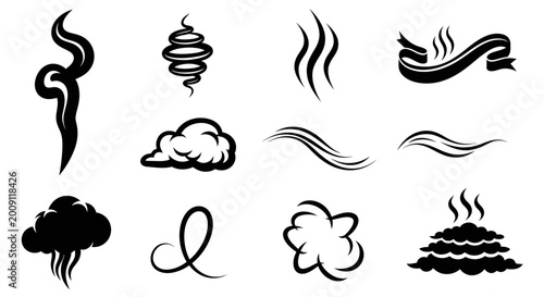 Photos Smoke and Steam Icons: Swirls, Wisps, Clouds, and Ribbons - Black and White