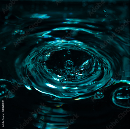 345.Crown Splash and Ripples on Teal-Blue Water Surface