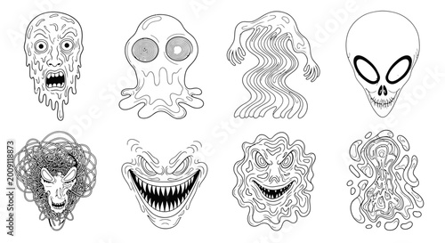 Bild auf Leinwand Monsters and Aliens: Spooky Hand-Drawn Characters Collection