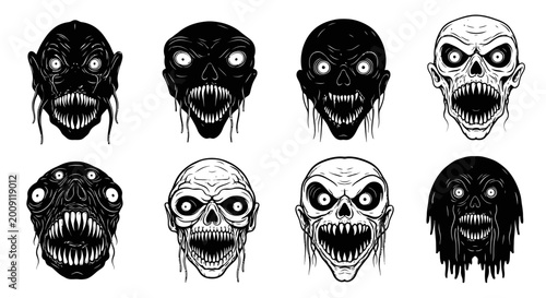 Creepy Monster Faces Collection: Scary, Horror, Dark, Spooky, Evil Characters