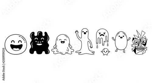 Cuadro en lienzo Cute Cartoon Monsters and Ghosts Collection - Hand-drawn Characters