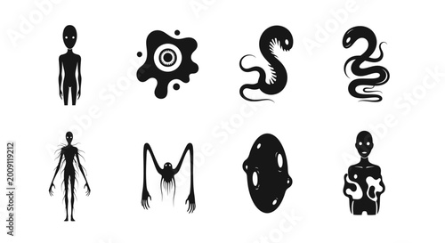 Billede på lærred Monsters and Aliens Collection: Spooky Creatures, Ghosts, and Eerie Icons