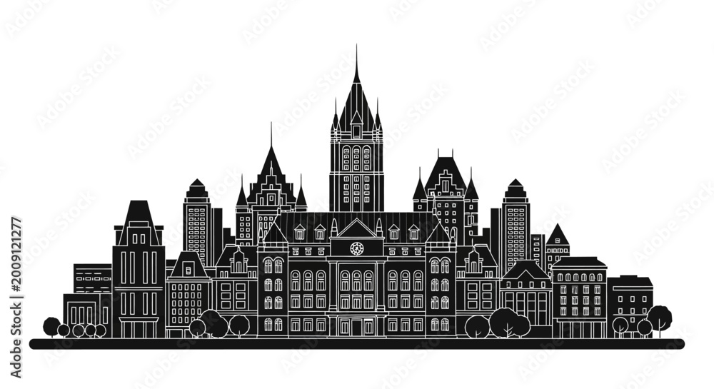 Obraz premium Quebec City Skyline Silhouette ? Minimalist Architectural Vector Art