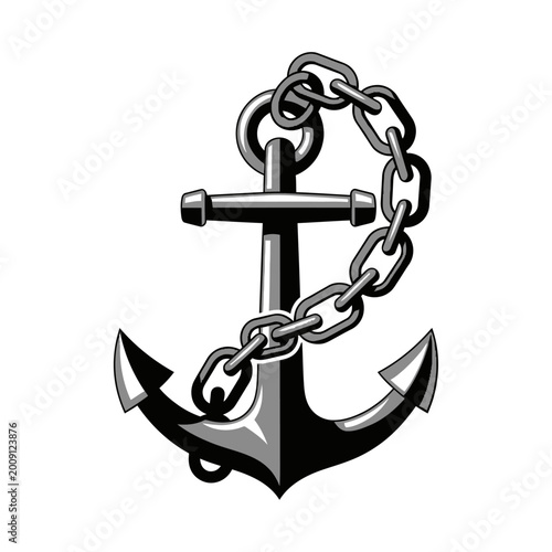 Εκτύπωση καμβά Detailed black and white vector illustration of a robust ship's anchor with an e