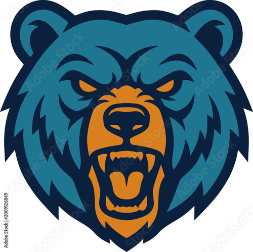 Tableau sur toile angry blue bear head with orange eyes and mouth growling aggressively