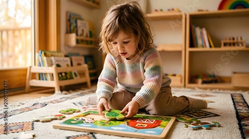 Cute Girl Solving Puzzle