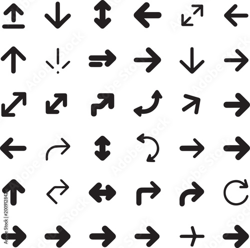 Tableau sur toile Set of Modern Rounded Arrow Icons, Black Vector Directional Pointers for UI Design