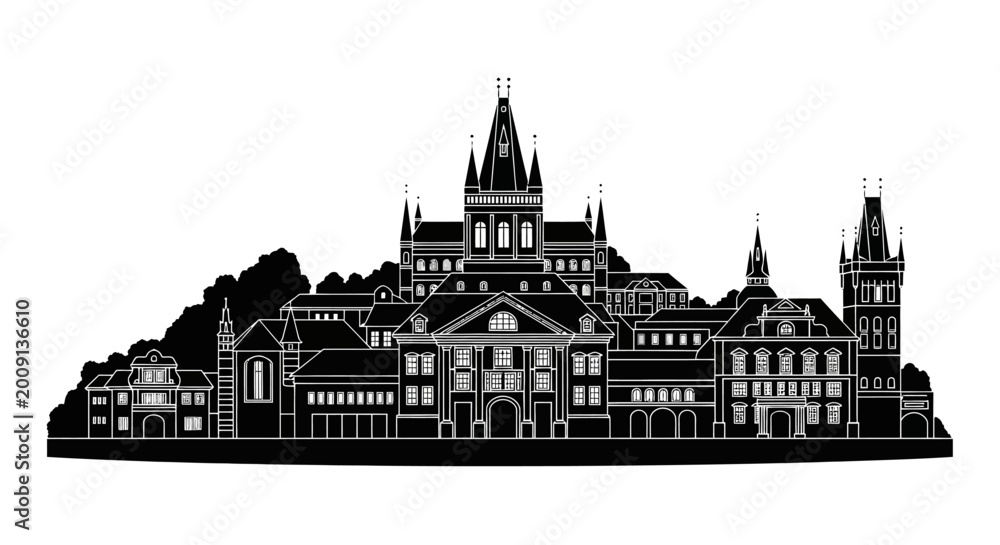 Obraz premium Prague Castle silhouette icon ? historic city landmark graphic