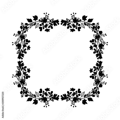 Black Floral Silhouette Square Frame with Flowers and Leaves