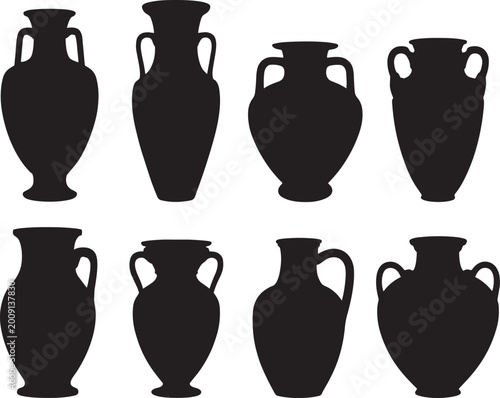 Ancient Greek amphora silhouettes collection black pottery and vase shapes se