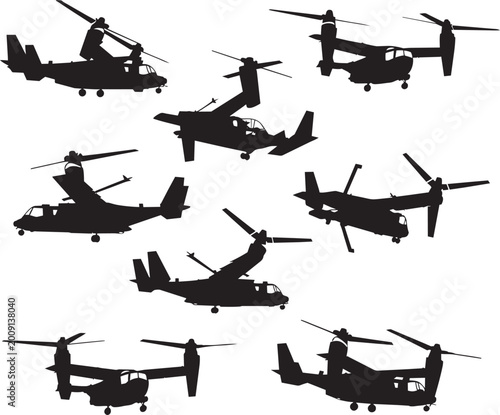 Military Helicopter Silhouettes Set – Attack and Transport Chopper Vector Collection