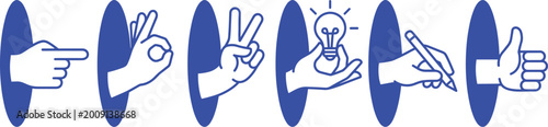 Creative vector icons of hand gestures. Symbols covering business strategy and communication concepts. Elements for web design in filled outline style.