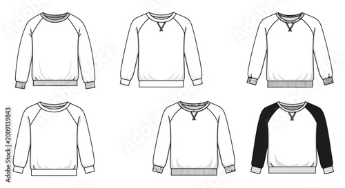 Photos Raglan Sleeve Sweatshirt Fashion Flat Sketches - Set of 6