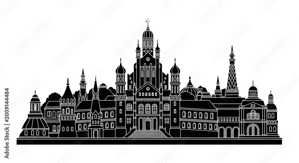 Fototapeta premium Subotica City Skyline Silhouette with Historic Architecture