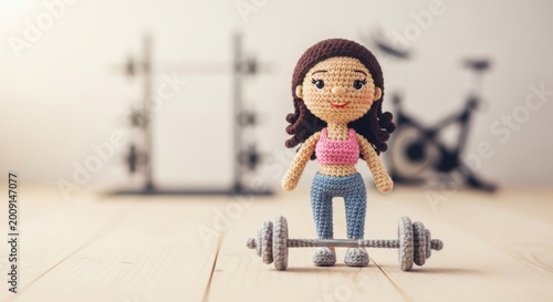 Cute Doll theme Fitness Amigurumi design Strong Toy theme Little Girl design Handmade Character theme Crochet Woman design Playful Figurine theme Healthy Model design Wallpaper Background image