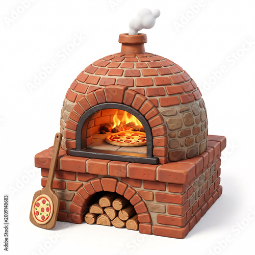 Four à pizza en briques avec feu