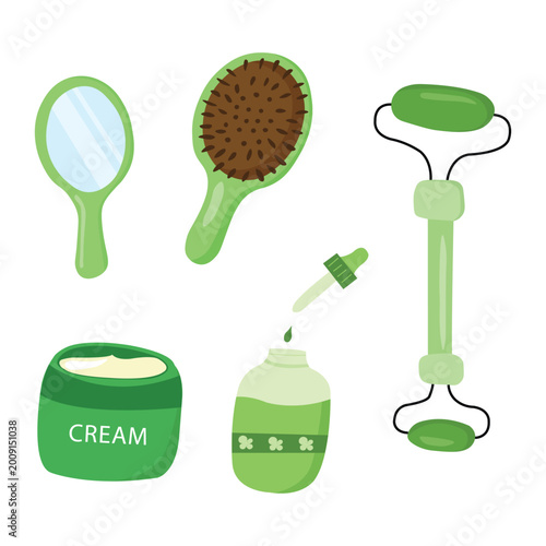 Stylish beauty tools set illustration for skincare branding, spa ads