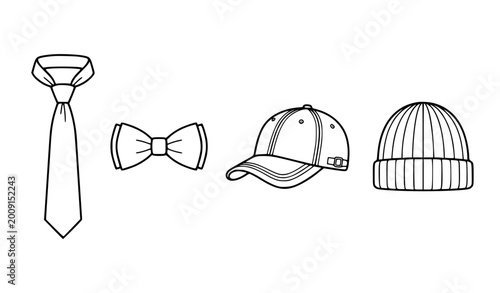 Φωτογραφία Minimalist clothing accessories vector illustration set clean black and white ou