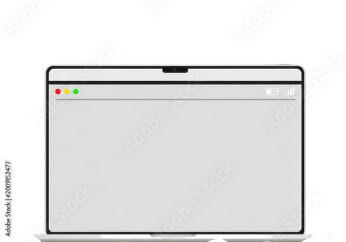 Minimalist laptop displaying blank screen on wooden desk isolated on transparent background