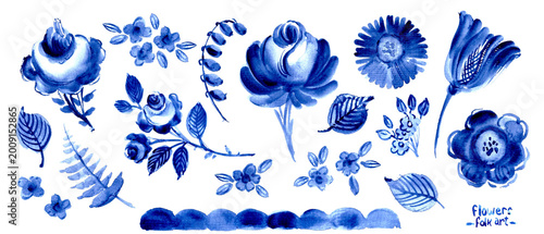 Εκτύπωση καμβά Hand drawn watercolor blue floral decor