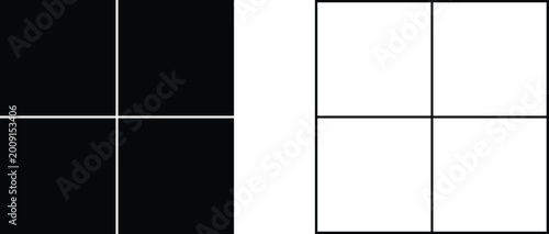 Canvastavla Minimalist black and white square grid icons with four quadrants for layout design, geometric patterns, and interface organizational symbols