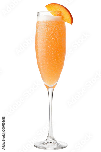 Peach bellini cocktail for brunch bar menu mockup isolated transparent background