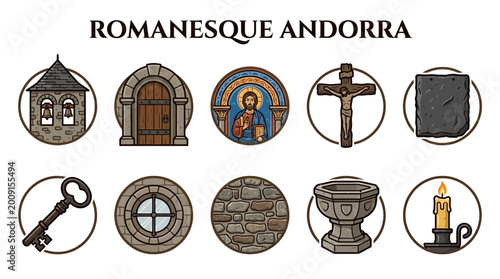 Foto Collection of Romanesque Andorra Architectural and Religious Symbols