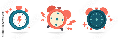 Tableau sur toile Alarm clocks and stopwatch illustrations with wake up design element graphic des