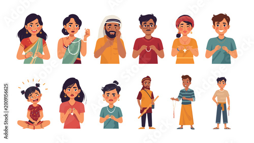 Tableau sur toile Diverse cultural expressions of gratitude and prayer: A visually stunning composition features a mosaic of individuals from different cultural backgrounds, united by the universal act of reverence