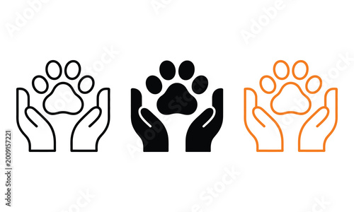Hands holding stylized paw print vector icon