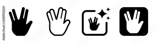 Black vulcan salute hand gesture icon symbolizing live long and prosper greeting and farewell in minimal modern style