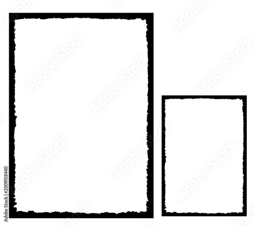 Double Grunge Frame Brush Stroke Borders on Black Background