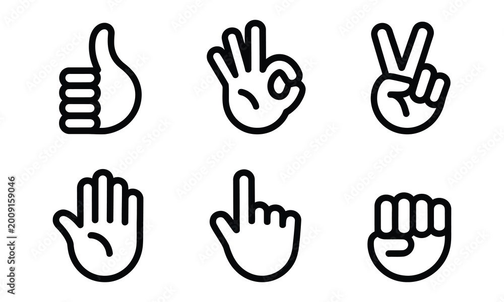 Fototapeta premium Six hand gesture icons in black and white