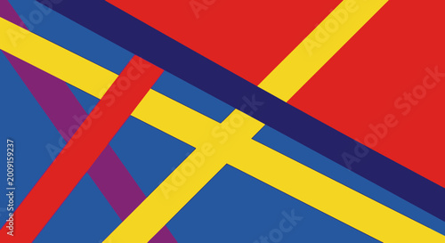 Bold Abstract Background with Overlapping Colorful Stripes in Red, Yellow, Blue, and Purple