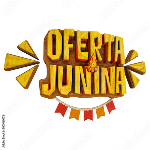 Foto Selo 3D oferta junina com fogueira e decoração temática brasileira