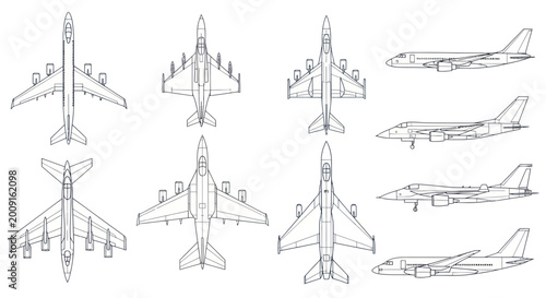 Photos Jet Fighter Aircraft Blueprints - Top and Side Views