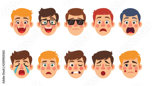 Bild auf Leinwand Expressing Emotions: An illustrative array of human faces conveys a spectrum of feelings, from joy and surprise to sadness and anger, perfectly capturing the nuanced language of emotions