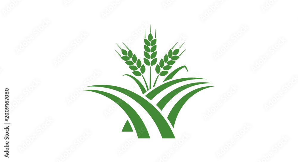 Fototapeta premium Green Wheat Stalks Icon - Agriculture and Harvest Symbol