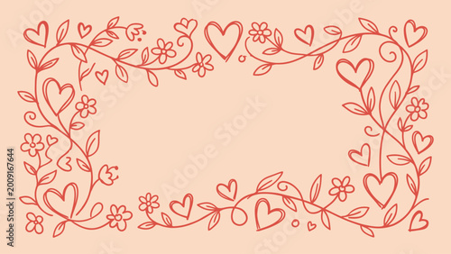 Cuadro en lienzo Hand-drawn floral heart frame vector