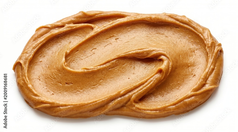 Fototapeta premium Creamy peanut butter swirl isolated on white background macro view