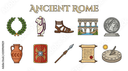 Photos Collection of Ancient Rome Symbols and Artifacts.