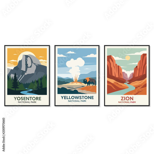 Vintage National Park Travel Posters: Yosemite, Yellowstone, Zion