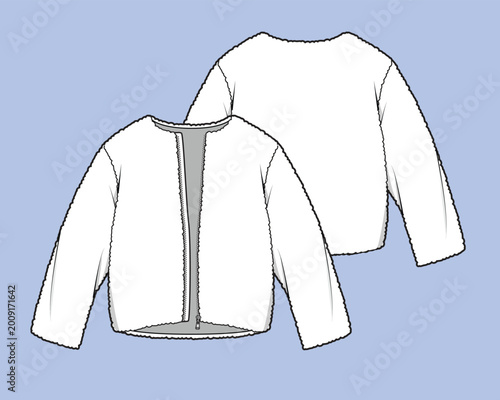 Фотография Chanel jacket technical flat design vector mockup template.
