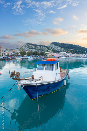fishing boats moored in Zaante town harbour, Zakinthos Greece