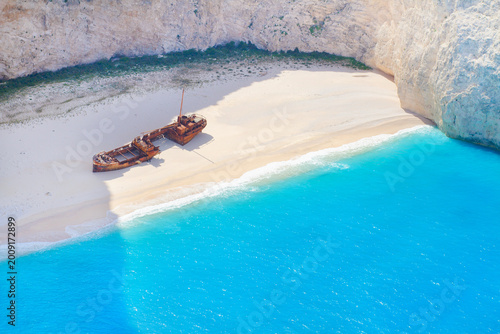 Quadro su tela Navagio beach close up view, beautiful landscape of Zakinthos island, Greece, we