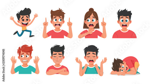 Bild auf Leinwand Expressing Diverse Emotions: A vibrant illustration showcasing a collection of diverse individuals, each portraying a unique and compelling emotional state