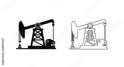 Oil pumpjack icons black and white representations of petroleum extraction machinery