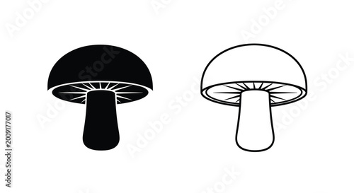 Tableau sur toile Two mushroom illustrations a black and white botanical study of fungi